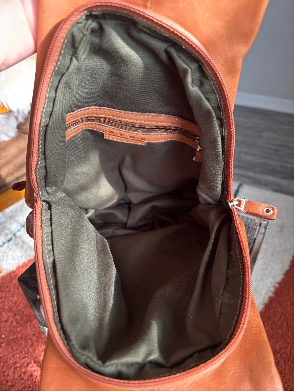Leather Backpack Tote in Cognac Brown